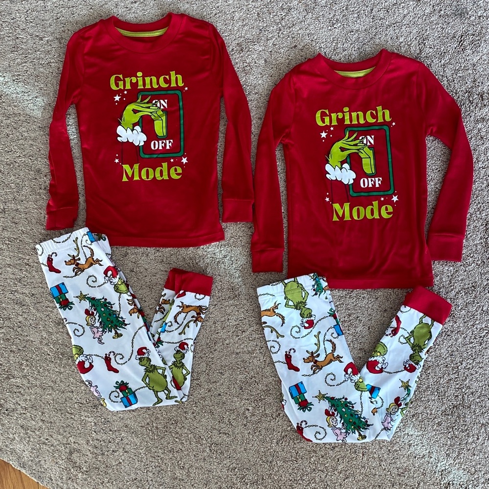 MATCHING Grinch Mode Kids Pajama Set - Festive Red and White